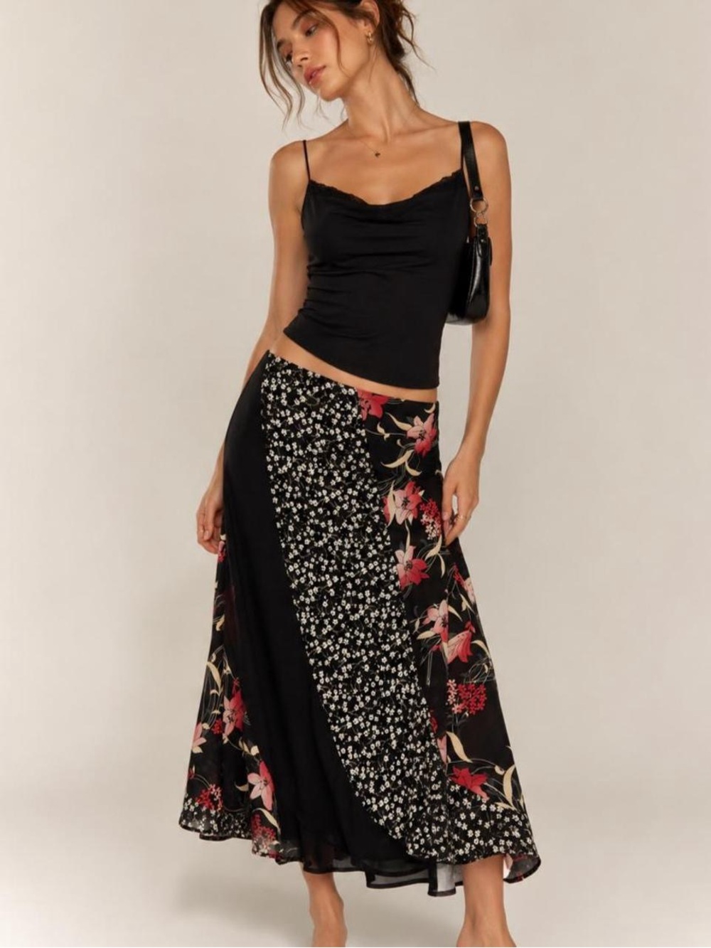 AXCESS Liz Claiborne Black Pink Floral Asymmetrical Skirt Size 8